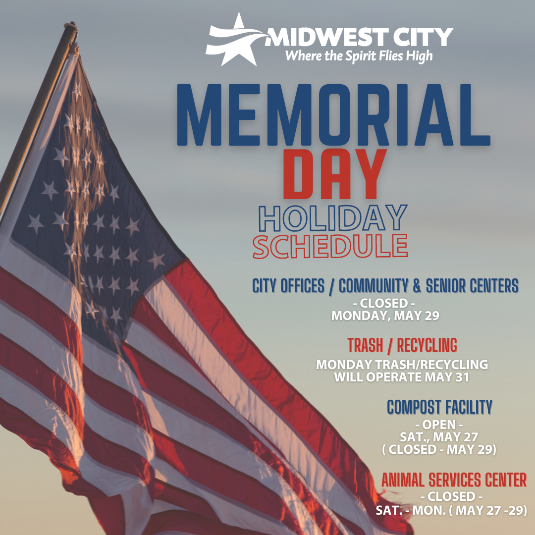 2023 Memorial Day City Service Schedule Midwest City Oklahoma