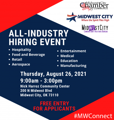 All-Industry Hiring Event flyer for August 26 event at MWC Community Center