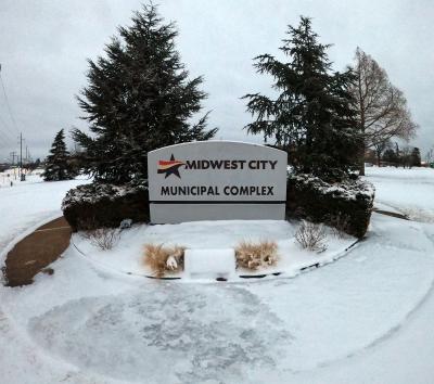 City Hall signage in the snow