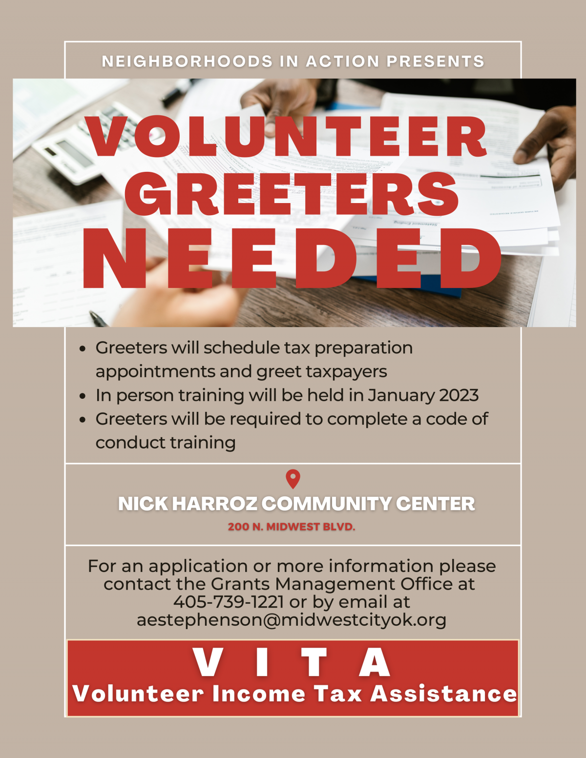 Volunteer Greeters Needed for V.I.T.A.