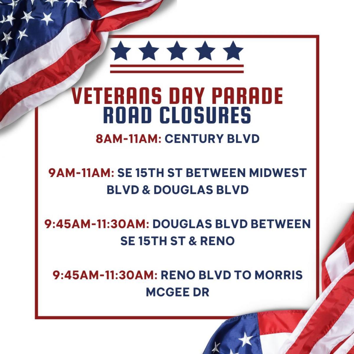 Veterans Day Parade Road Closures Midwest City Oklahoma